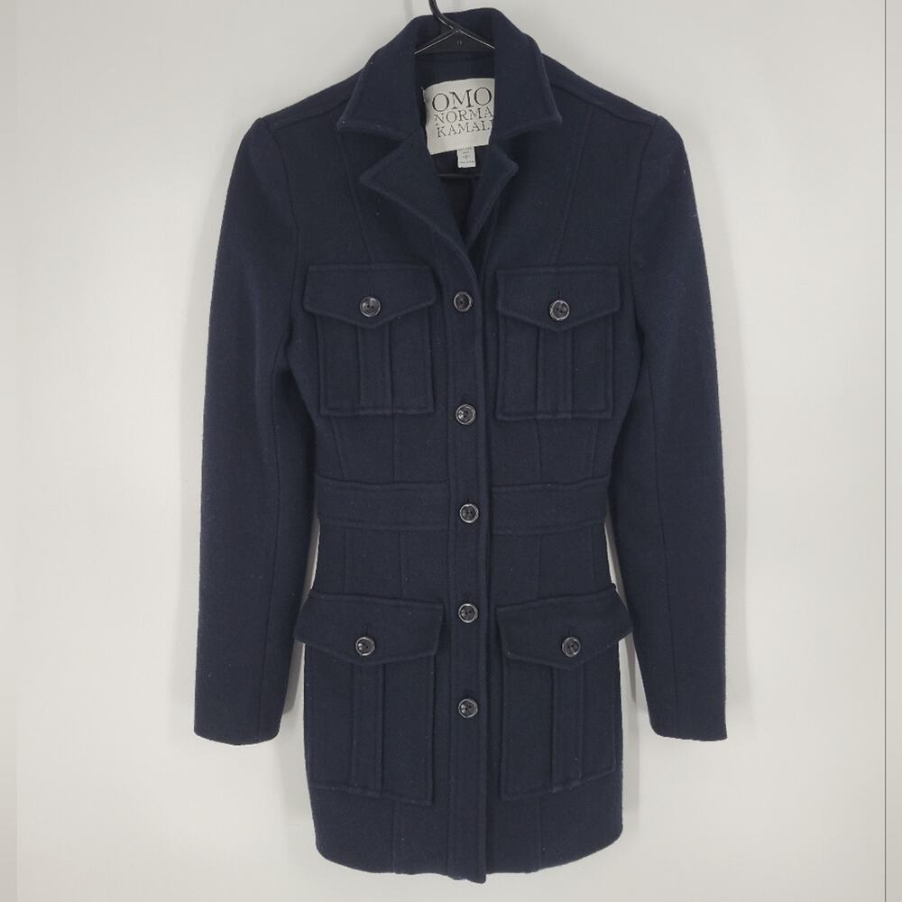 Omo Norma Kamali Navy Button Down Pocket Wool Silk Coat 8